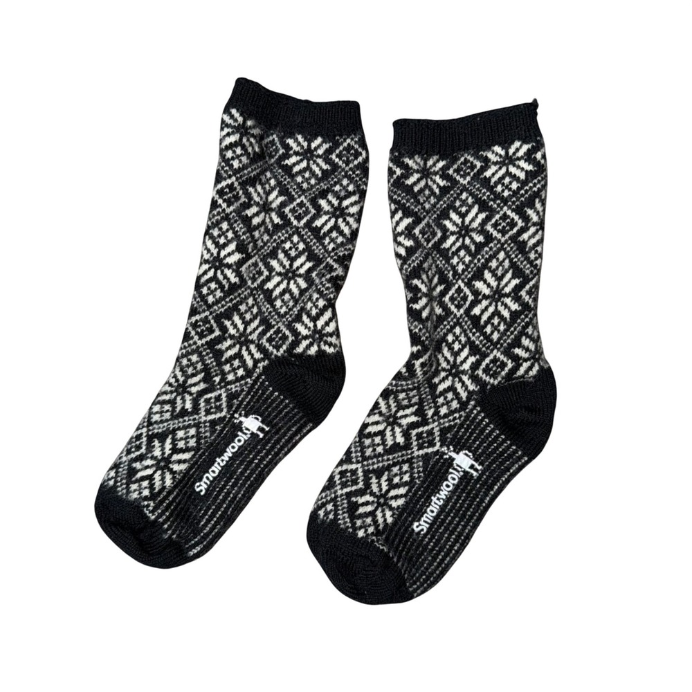 Smartwool Crew Socks Kids Small Black White Excellent Fair Isle Merino Wool